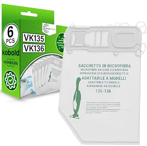 6 Stück Mikrofaser Staubsaugerbeutel für Vorwerk Kobold VK135 VK136 - Garantie 5 Jahre - ONIX TECH