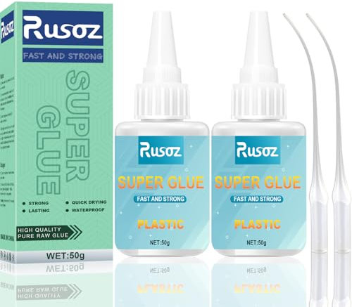 Rusoz Pegamento Plastico, 100g Superglue Para Plástico Secado Rápido Pegamento Liquido Instantáneo Para Plástico, Metal, Vidrio, Acrílico, PVC, Madera, Bricolaje, Transparente