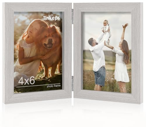 Tinkeps Double Photo Frame 6x4, Hinged Folding Picture Frames 4x6 for Tabletop Display, Grey