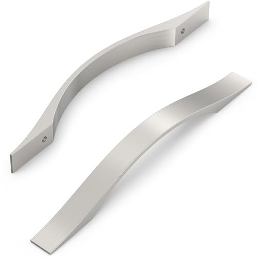 FURNIWARE Lot de 10 poignées de meuble en nickel satiné brossé - Espacement des trous : 128 mm - Pour armoires de cuisine, placards, tiroirs