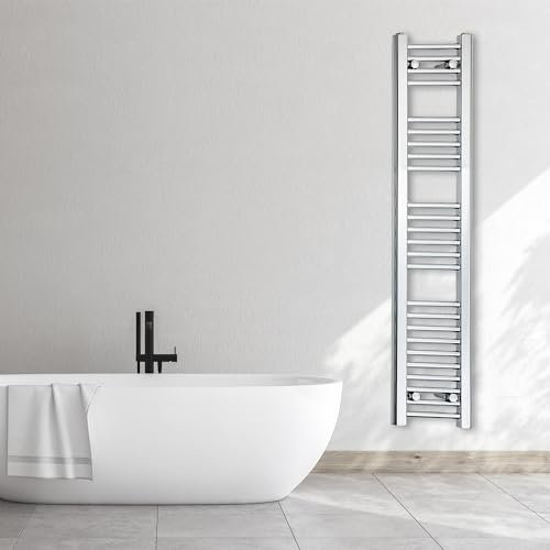 Toallero calefactor cromado estrecho de 250 mm de ancho, recto, plano, calentador de baño, radiador Turkish Zone (250 mm de ancho x 1400 mm de alto)