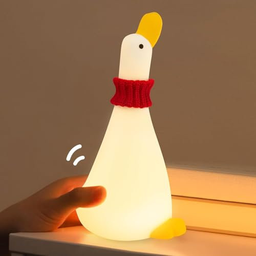 Umikk Schauend Duck LED-Nachtlicht, Niedliche Silikon-Enten-Lampe, Led Silikon Nachtlicht Ente Nachttischlampe, Süße Enten LED Nachttischlampe Aufladbar mit Timer, Geschenke für Jungen