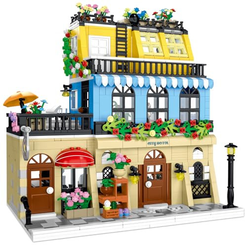 Mostop City Hotel Building Block Set, 1464 Teile Haus Baukasten, 3-Layer City Building Spielzeug mit LED Lichtern, Haus Architektur Sets für 6+Jahre Erwachsene Teenager Kinder