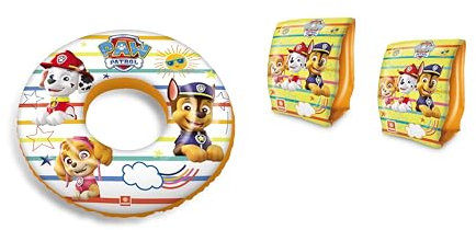 Mondo Toys - Set reposabrazos y Donut niños Playa Verano Piscina (Paw Patrol)