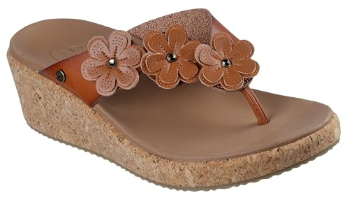 Skechers Women's ARCHFIT BEVERLEE - RARE BLOSSOM, Floral Applique Thong, Luggage, 9M