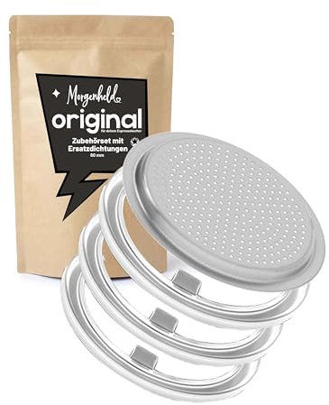 Morgenheld Filtro di ricambio + 3 guarnizioni di ricambio in silicone, per uso alimentare, per caffè espresso, 6 tazze con inserto in acciaio inox