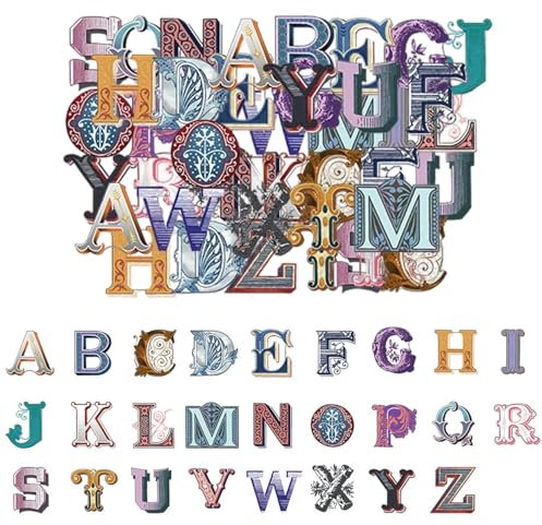 52 PCS Letter Sticker, Vintage Stickers Retro Aesthetic Stickers, Mini Size Scrapbook Sticker, DIY Decoration Sticker Set, for Travel Case, Laptop, Calendars, Scrapbook, Suitcase, Notebooks, Journal