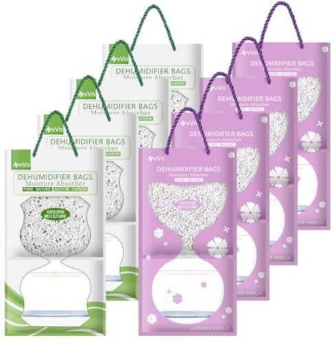 SaiXuan Bolsas Antihumedad Colgantes, 8 Piezas 100g Bolsas Antihumedad Armarios con Olor a Lavanda, Deshumidificador Armario para Coches, Baños, Zapateros, con Efecto Anti Humedad para Armario