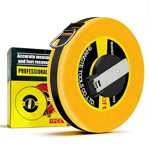 Uadme Rotella Metrica 50 Metri, Metro a Nastro in Fibra di Vetro, con Gancio e Maniglia in Metallo Pieghevole, per Misurare Strade, Ferrovie, Costruzioni Elettriche