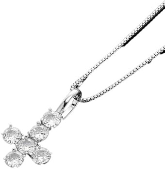 IOETSEUT Herren Halskette Silber Kreuz Halskette personalisiert Hip Hop CZ Stein gepflastert Bling EIS aus umgekehrtes Kreuz Anhänger Halsketten für Frauen Männer Unisex Charm Schmuck das Geschenk