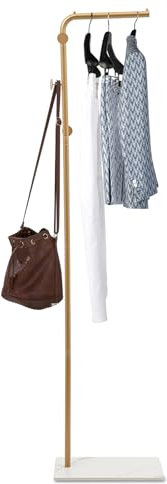CHFUNE Garderobenständer, Freistehender Kleiderständer, 170 cm Goldener Metall Garderobe mit 3 Haken für Fluren, Schlafzimmern, Wohnzimmern und Badezimmern