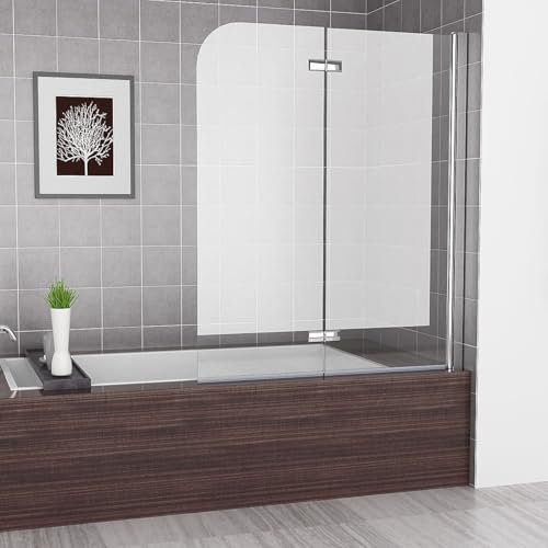 MEESALISA 110 x 140 cm Duschwand für Badewanne Dusche Duschabtrennung mit 2 Teilig Faltwand 6mm NANO Glas 360º Schwenkbar Klappbare Glaswand Duschtrennwand Badewannenfaltwand Duschtür