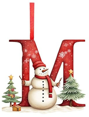 Initial Christmas Snowman Tree Decorations, 26 Letter A to Z Ornament Letters, Personalized DIY Ornaments (M)