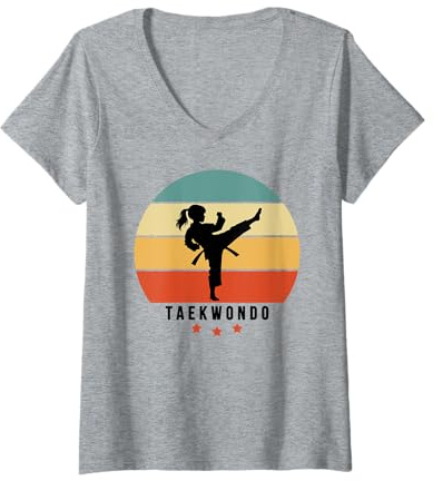 Womens TAEKWONDO girl does taekwondo-kick design child taekwondo V-Neck T-Shirt