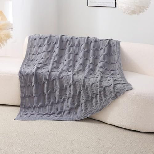 Wajade Kuscheldecke Flauschig Wohndecke kuschelig Strickdecke Gestrickte Überwurfdecke Knit Decke Winter Warme Decke für Wohnzimmer Sofa Couch(Hellgrau 130 * 170)