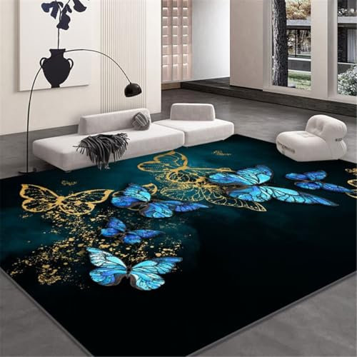 RUGMRZ Le Tapis De Salon Tapis Carreaux De Ciment Tapis Vert imprimé Papillon Bleu-Jaune Lavable Tapis pour Cuisine 140X200CM