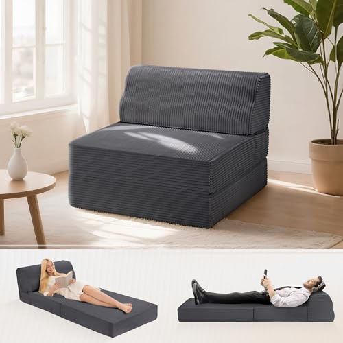 Kasunpul Klappbares Schlafsofa mit Kissen, Memory-Schaum, ausklappbarer Stuhl mit waschbarem Bezug, Futon-Boden-Couch für Wohnzimmer/Schlafsaal/Gästegebrauch/Heimbüro/Wohnung, Grau