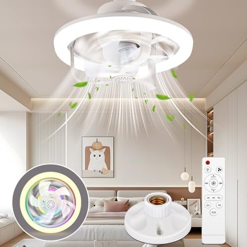 YOOHBERRYS Ventilatore da Soffitto con Luce, RGB Lampadario con Ventilatore da Soffitto, E27 Plafoniera Ventilatore Soffitto, Lampada Ventilatore da Soffitto per Camera da Letto Cucina(28cm*18cm)