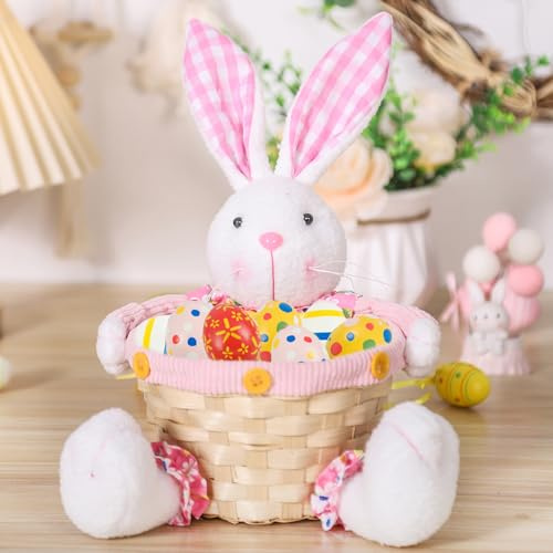 Tierisch süßer Osterkorb - Osterkörbchen Osterhasen, Osterhase Plüschkorb zum Befüllen und Verschenken als frühlingshafte Osterdeko Geschenkidee für ein Blumiges Osternest Oster Geschenktüten (B)