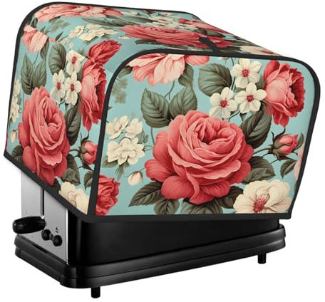 Toaster Cover 4 Slice, Red Rose Waterproof Dustproof Kitchen Small Appliance Covers