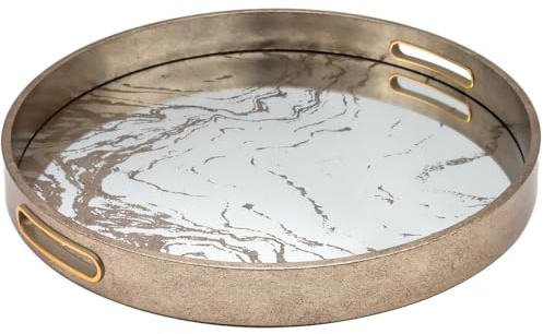 Decorative Round Silver Home Kitchen Serving Drinks Candle Coffee Table Tray