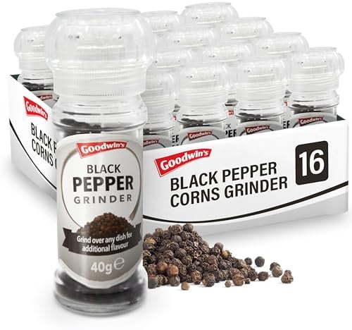 SOL 16pk Bulk Black Pepper Corns Grinder 40g, Fresh Whole Peppercorns Spice Seasoning Meat or Vegetables, Convenient Supply for Home Kitchens, Restaurants or Caterers, Enhances Flavour Instantly