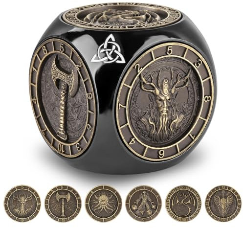 DND Fingertip Spinner Würfel, 7-in-1 Metall Würfel Set mit 3D Relief, D&D Polyedrische Rotierende Spielwürfel, DND Geschenke mit Drachen Logo Geschenkbox, RPG, Rollenspiel Brettspielzubehör, Schwarz