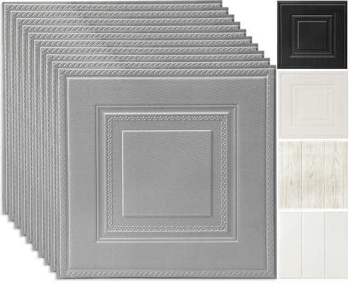 Trafagala Grey Wooden Panels Peel and Stick Wall Panels Self Adhesive Foam White Panel Wallpaper Tongue and Groove Panelling Waterproof Ceiling Tiles Kitchen Bathroom Decorations 3MM Thick