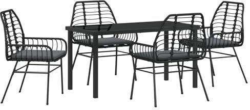 vidaXL Gartenstühle Set aus 2 mit Kissen Schwarz Poly-Rattan Leichte Armlehnen Stuhl für die Essbereich Wetterbeständige modernes Design für Sitzmöbel im Freien