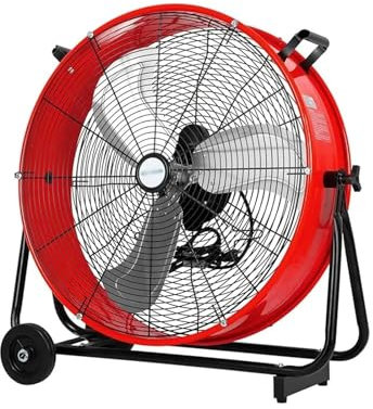 Industrial Floor Fan Industrial Electric Fan 24 High Velocity Drum Fan 8100 CFM 3-Speed Industrial Heavy Duty Metal Shop Fans Heavy-Duty Fan(Red)