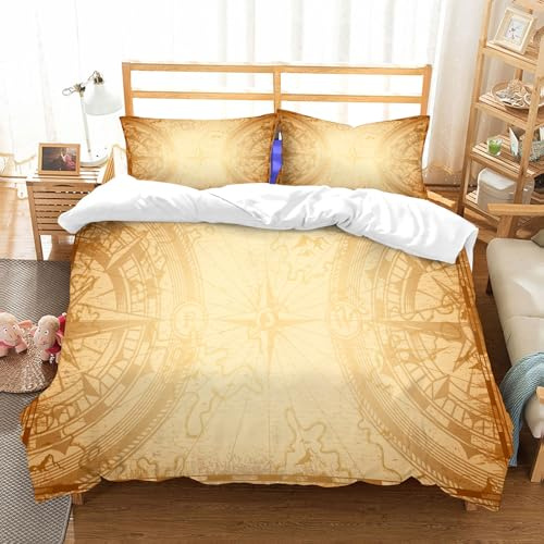 NIOYNJIS Copertina trapunta kit, universale per tutte le stagioni Copritura trapunta di nozze, morbida e confortevole, Vecchio modello di mappa con bussola di navigazione e rosa dei venti, 152x203cm