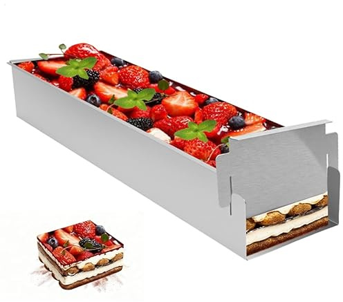 Backrahmen Rechteckig Verstellbar,Edelstahl Tiramisu Form Käsekuchenform,ungiftig,Antihaft-Kuchenformen,BPA frei, Wiederverwendbare Backformen für Kuchen Brownies Käsekuchen Lasagne Kuchen Brot(30cm)