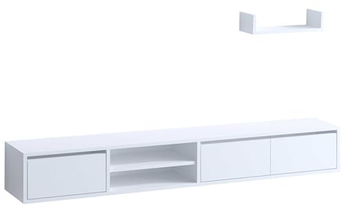 Emob Smaragd TV-Element | 100% Melamin beschichtet | Schwebend | Weiß