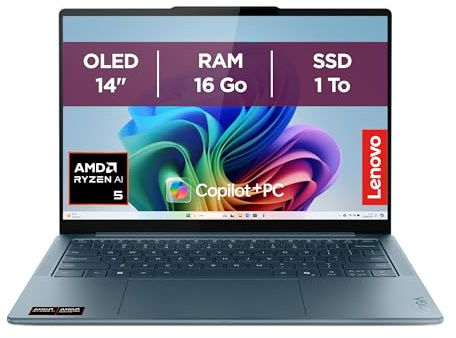 Lenovo Yoga Slim 7 14AKP10 - Ordinateur Portable 14'' OLED WUXGA Copilot+ (AMD Ryzen AI 5 340, RAM 16Go, SSD 1To, AMD Radeon 840M Graphics, Windows 11 Home) Clavier AZERTY Français - Tidal Teal