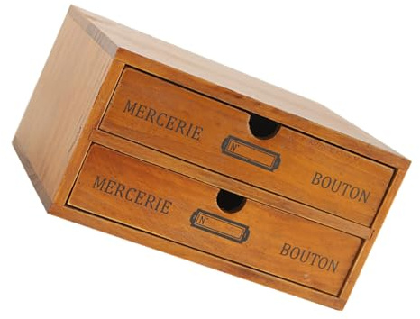 Toyvian Cassettiera in Legno Massello Vintage Strati Organizer Scrivania Multiuso per Trucco Gioielli e Cancelleria Scatola Porta Oggetti per Ufficio e Casa