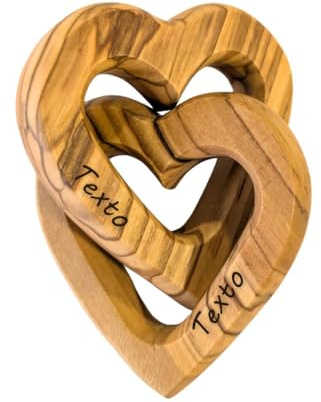 Kassis Geschenkartikel Cuori uniti in legno d'olivo – Regalo per coppia, matrimonio, anniversario e San Valentino – Incisione personalizzata, 5 cm