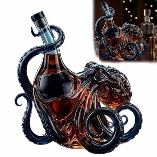 3D-Krake-Flasche, nautisch geformte Glas-Dekanter-Figur, tropffrei geformte Tiefsee-Tentakel, Flaschenhalter in Form for Wein, Whiskey, Limonade, Hausbar oder Küchendekoration(1pcs)