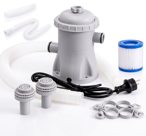 Sxhlseller Ground Pool Filter Pump with 330 GPH Flow Rate | Low Noise, Easy Plug-in Install, Includes Filter Cartridge & Hoses, For Above Ground Inflatable Pools