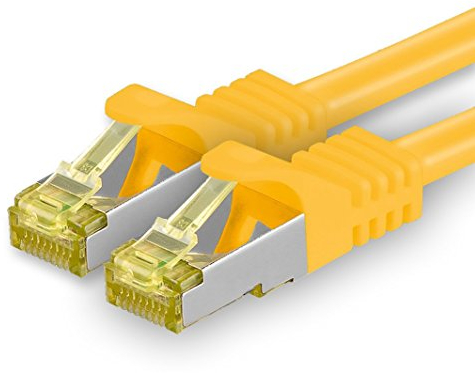1aTTack.de Cavo di rete Ethernet Lan Cat.7 SFTP spina RJ45 Cat6a doppia schermatura 10000 Mbit/s compatibile con Cat5 Cat6 Cat6a Cat8 per switch Router Modem Patchpanel Giallo / 1 pz 0,25m