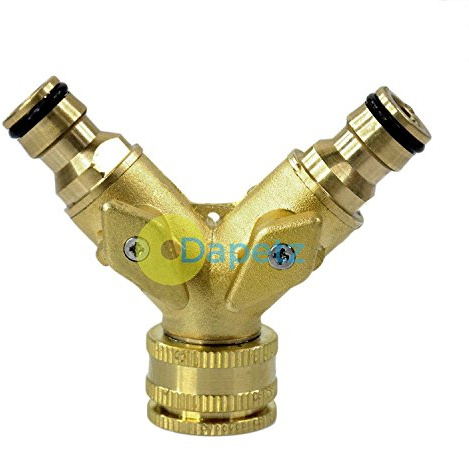 Dapetz ® 2-Way Hose Connector Splitter, 3/4 Brass Double Garden Tap Adapter, Strong Metal Y Valve Water Tap Distributor for Outdoor Taps & Garden Hoses