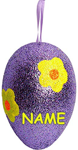 alles-meine.de GmbH großes XL - Deko Ei/Osterei - lila violett & gelb - Blumen - 14 cm - Innen + Außen - wasserfest & wetterfest - Glitzer & Glimmer - zum Hängen - Kunststo..