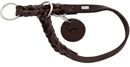 HUNTER Dressurhalsung SOLID EDUCATION, Farbe: dunkelbraun, besonders belastbares Leder, handgeflochten, mit Stoppring, Made in Germany, Größe: M-L