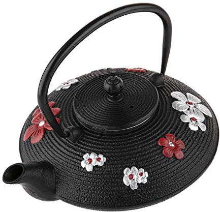lachineuse – Tetera japonesa de hierro fundido – Flores de cerezo – con filtro infusor – Capacidad 0,8 L – Decoración japonesa asiática – Tetera tradicional Nipponne – Servicio de té – Color negro