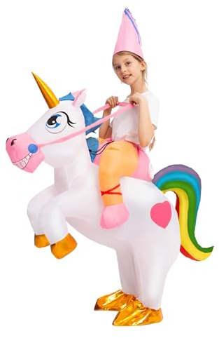 Spooktacular Creations Kids Inflatable Halloween Costume, Riding a Unicorn, Colorful Air Blow-up Set with Hat Hallowen Party