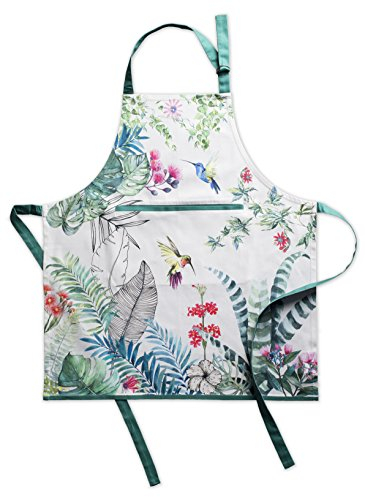 Maison d' Hermine Schürze, 100% Baumwolle, 1-teilig, verstellbare Nackenriemen-Schürze mit Mitteltasche und langen Bändern für Zuhause, Küche, Tropiques – Frühling/Sommer (70 cm x 85 cm)