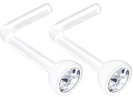 KJM FASHION 2 STK Flexibles Acryl Nasenringe 0,8mm 20gauge 5mm 2.5mm Klar Kristallkugel Ohrringe Piercing Schmuck 1907