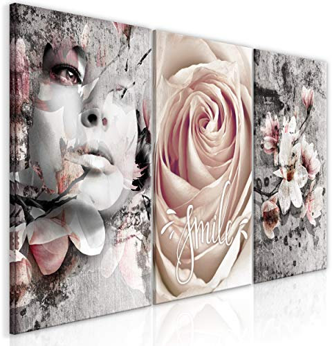 decomonkey Bilder Blumen 120x60 cm 3 Teilig Wandbild Groß Leinwandbild XXL Deko Wohnzimmer Schlafzimmer Büro Wanddeko Leinwand Pictures For Wall Poster Wall Painting Rose Magnolien