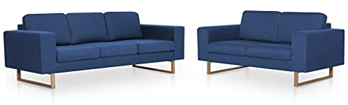 vidaXL Sofagarnitur 2-TLG. Lounge Sofa Set Sessel Couch Loungesofa Polstersofa Sofagarnitur Wohnzimmer Stoff Blau 2/3 Sitzer Rückenkissen Sitzkissen