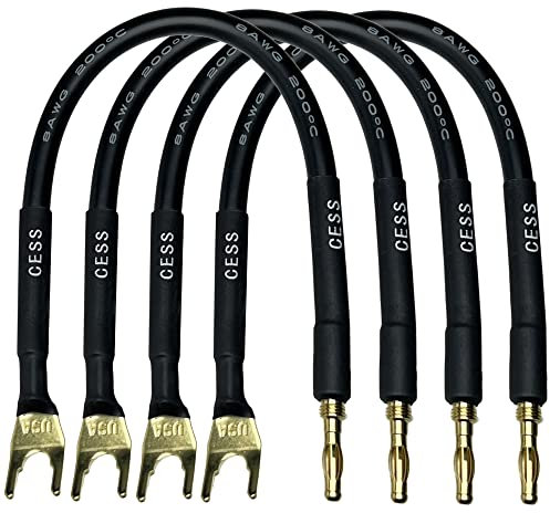 CESS-027L HiFi-Lautsprecherkabel, Jumper-Kabel, 15,2 cm, Flachstecker auf Bananenstecker, Lautsprecher-Überbrückungskabel – 4 Stück (große Gabel)
