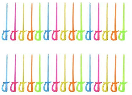 TOMYEER Tomyear - Palillos de cóctel de plástico con Forma de Espada, 8,5 cm, 100 Unidades Color aleatorio
